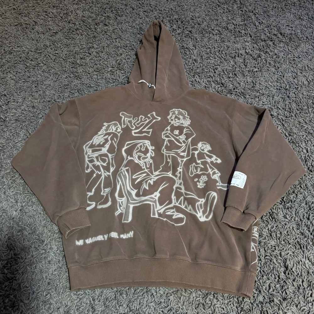 Aelfric Eden Brown Graphic Print Hoodie Mens‎ Medium Streetwear